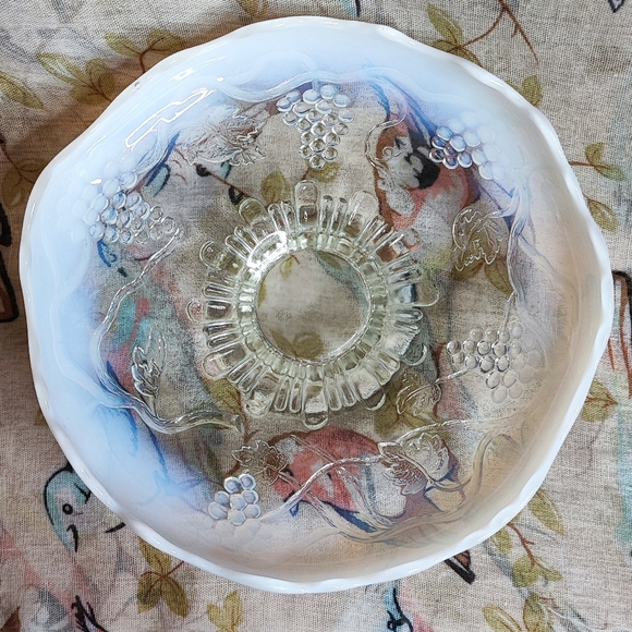 Northwood Vintage Opalescent Pedestal Grape and Vine Pattern Formal Glass Dish - Picture 3 of 6